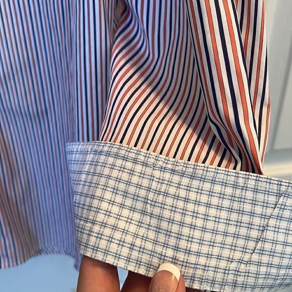 Saks Fifth Avenue Men’s M button-down dress shirt with plaid accent cuffs - Picture 6 of 15